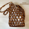 Handwoven Wooden Bead Bucket Bag - Hollow-Out Beaded Tote Shoulder Beach Handbag for Women