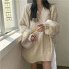 Women's Oversized V-Neck Knit Sweater - Harajuku Korean Long Sleeve Loose Pullover for Autumn Winter
