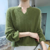 Women's Mink Cashmere V-Neck Sweater Padded Knit Lantern Sleeve Pullover – Autumn Winter