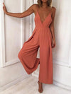 Women's Street Style Sling Jumpsuit Overalls Mid-Waist Long Trousers for Office