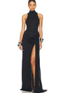 JULISSA MO Turtleneck High-Slit Maxi Dress - White Sleeveless High-Waist A-Line Summer Party Dress