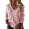 Plus Size V-Neck Dropped Shoulder Knit Sweater Pullover Long Sleeve Casual Crochet Jumper (0XL-3XL)