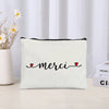 Thank You Makeup Bag Cosmetic Pouch - Merci Teacher Gift Travel Zipper Canvas Pouch (22 x 14 cm / 8.7 x 5.5 in)