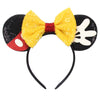Mickey & Minnie Sequin Ear Headband with Bow – Disney-Inspired Hairband for Women & Kids, Party Cosplay