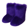 Women's Mid-Calf Faux Fox Fur Snow Boots, Plush Warm Slip-On Furry Winter Boots