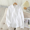Women's Cotton Oxford Shirt - Casual Long-Sleeve Striped Blouse in White & Blue