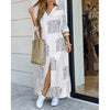 Boho Printed Long Sleeve Shirt Maxi Dress — A-Line Ankle-Length with Single-Breasted Buttons