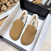 Women's Lambswool Loafers Furry Slip-On Winter Flats with Belt Strap