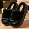 Women's Fur Platform Slippers - Memory Foam EVA Sole Open Toe Cozy Indoor House Shoes