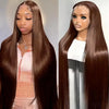 Chocolate Brown 46 in (117 cm) Straight Human Hair Wig - 13x6 HD Transparent Lace Frontal, Pre-Plucked Natural Hairline