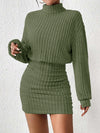 High Neck Knit Mini Dress - Slim Fit Pullover Sweater Dress for Women, Autumn/Winter