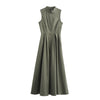 MUJER Draped Sleeveless Ruched Maxi Dress with Zip – Ankle-Length Summer Holiday Party Dress