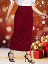 Plus Size Ankle-Length Knit Skirt with Side Slit and Adjustable Waist – Solid Color Winter Fashion