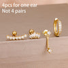 4-Piece 8mm Gold-Tone Stainless Steel Huggie Hoop Earrings Set with Cubic Zirconia Flower Studs