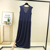 Plus Size Tank Dress L-6XL - Viscose Spandex Pleated Sleeveless Mid/Ankle-Length Lounge Dress, Waist-Slimming Loose Fit