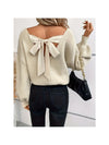 Women's V-Neck Bow Detail Sweater - Solid Long Sleeve Relaxed Knit for Autumn & Winter