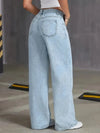 Y2K Washed Blue High Waist Straight Loose Jeans for Women Snow Wash Vintage Denim