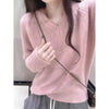 Korean-Style V-Neck 100% Pure Wool Sweater for Women - Thick Plush Knit Pullover