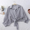 Women's Chiffon Tie Waist Blouse Batwing Half Sleeve Summer Casual Hollow Button Top White