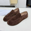 Suede Leather Loafers – Women's Round-Toe Slip-On Wool-Lined Winter Flats