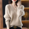 V-Neck Loose Knit Sweater for Women Soft Warm Autumn Winter Pullover Casual Chic Knit Top
