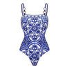 Women's Long Sleeve Majolica Print Bikini Set with High-Waist Skirt - Wire-Free Padded Beach Swimsuit