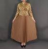 Plus Size Pleated Two-Piece Look Ankle-Length Dress - Long Sleeve Elastic Waist for Office & Casual