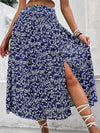 Plus Size Floral A-Line Midi Skirt with Side Slit, Elastic Waist Boho Beach Skirt 1XL-5XL