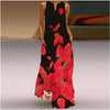 Women's Vintage Printed Boho Maxi Dress - V-Neck Sleeveless A-Line Summer Beach & Party Dress