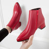 Women's Pointed Toe Ankle Boots - PU Leather Side Zipper, Square Mid Heel (3-5 cm) Office & Casual