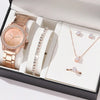 Women's Luxury Quartz Watch & 5-Piece Rhinestone Jewelry Set – Stainless Steel Strap, Bracelet, Necklace, Earrings & Ring