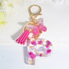 Pink Dried Flower Resin Initial Keychain with Butterfly Tassel A-Z Letter Keyring for Women Valentine's Gift