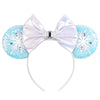 Sequin Snowflake Mouse Ear Headband with 5\" (12.7 cm) Bow – Kids & Adults Festival Party Cosplay Hairband