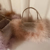 Ostrich Feather Rhinestone Evening Bag – Faux Fur Tassel Crossbody Baguette Purse, Glitter Party Clutch (23 x 5 x 10 cm / 9.1 x 2.0 x 3.9 in)