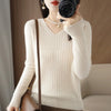 Women's Cashmere-Blend V-Neck Knit Sweater Pullover - Loose Fit Autumn Winter Office Top