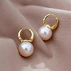 Imitation Pearl Hoop Earrings for Women, Minimalist Copper Hoops, Lightweight Wedding & Everyday Fashion