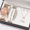 Women's Luxury Quartz Watch & 5-Piece Rhinestone Jewelry Set – Stainless Steel Strap, Bracelet, Necklace, Earrings & Ring