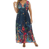 Plus Size V-Neck Sleeveless Midi to Maxi Dress XL-4XL - Printed A-Line Beach & Party Dress