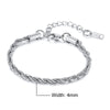 Adjustable Twisted Rope Chain Bracelet - Stainless Steel Unisex Lobster Clasp, Gold or Silver, 16–21 cm (6.3–8.3 in) or 20–25 cm (7.9–9.8 in)