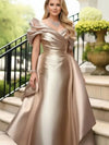 Plus Size Satin-Look Off-Shoulder Puff Sleeve A-Line Evening Gown - Empire Waist Maxi for Wedding Guests & Cocktail
