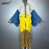 WINYI Kimono Denim Cardigan Maxi Dress – Bohemian Beach Cover-Up Abaya | Luxury Women's Beachwear