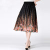 Plus Size Bohemian Floral Pleated Tea-Length Skirt - Loose Fit Midaxi for Spring & Summer