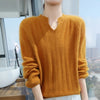 Women's Mink Cashmere V-Neck Sweater Padded Knit Lantern Sleeve Pullover – Autumn Winter