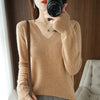 Women's V-Neck Knit Sweater, Cashmere Blend Pullover for Autumn Winter, Loose Fit Solid Jumper