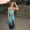 Ahagaga Women's Printed Halter Jumpsuit — Cutout Bandage Bodice, Striped Flare Pants, Slim Fit Summer Streetwear