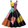 Sally Patchwork Dress - Spaghetti Strap V-Neck Backless Knee-Length Cosplay Costume for Women, Halloween Party