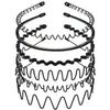 6-Pack Unisex Black Wavy Metal Headbands - Fashion Sports Hair Hoops for Men & Women