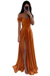 Off-the-Shoulder Lace V-Neck Backless Ball Gown — Floor-Length Bridesmaid & Prom Dress (Black, White, Burnt Orange)