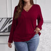 Plus Size Women's Solid Cross V-Neck Pullover Sweater 1XL-5XL Long Sleeve Casual Knit