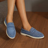 Women's British Style Slip-On Loafers Retro Flat Flannel Loafers Round Toe Large Sizes Available